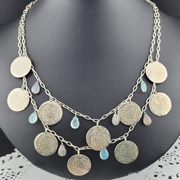 Stunning Riviera Labradorite Stella & Dot Multi Strand Greek Coin Necklace - Picture 1 of 8